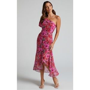 Showpo Clabelle Pink Floral Midi Dress Size 6
